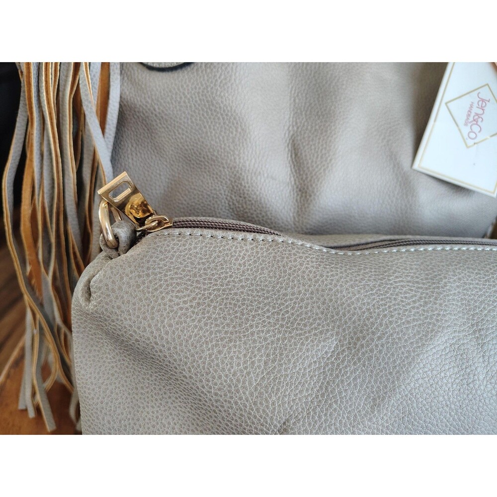 Jen Co Tote Large Gray Bag In A Bag Tassel Pouch Purse Vegan Faux Leather Beige - Picture 10 of 16